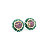 Lavender, teal,  ivory stud earrings - Exquistry - 1