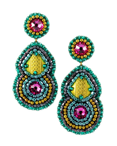 Teal fuchsia statement dangle earrings - Exquistry - 1