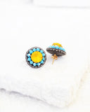 Yellow swarovski statement stud earrings | Turquoise beaded earrings